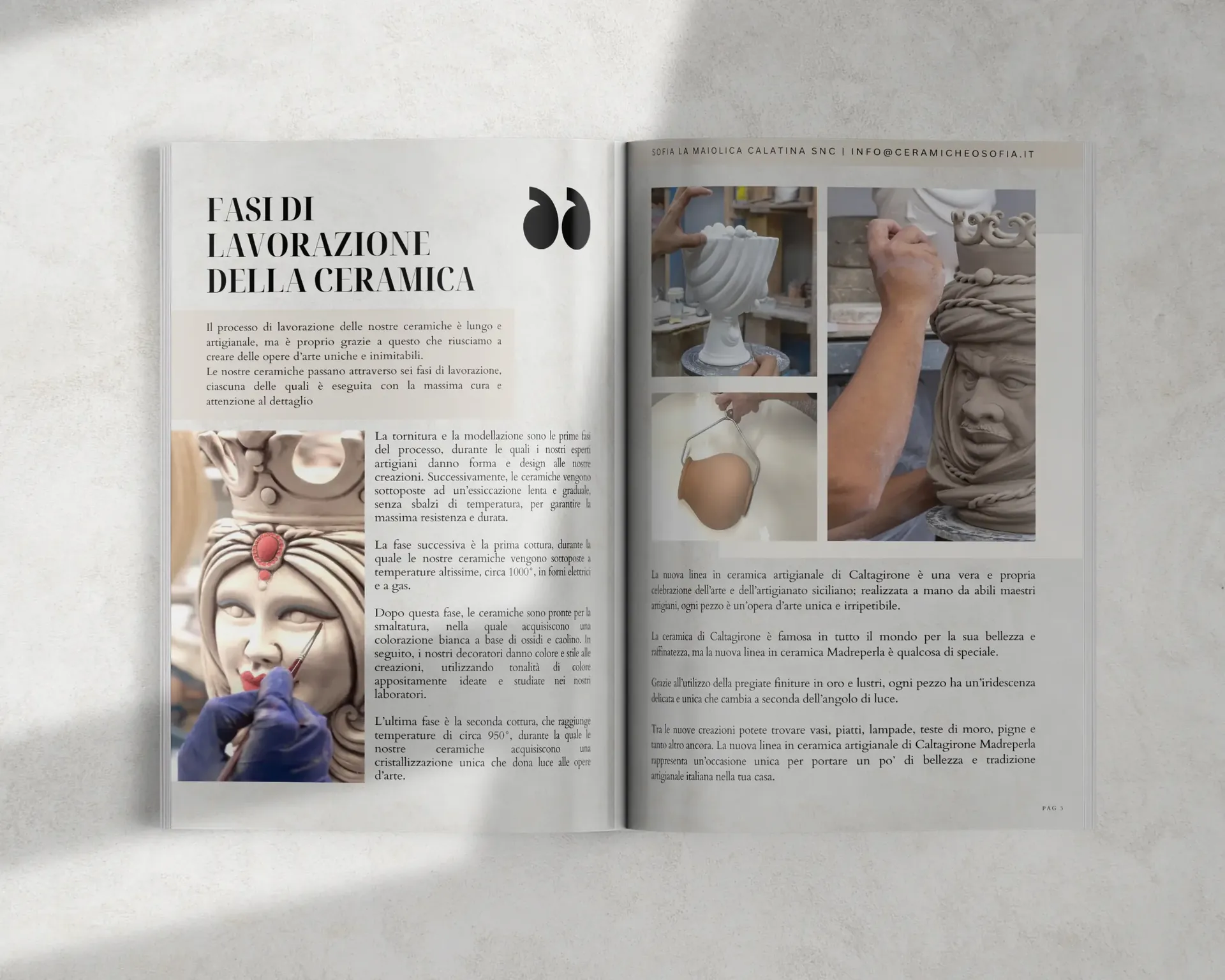 Opuscolo Madreperla, spread Fasi di lavorazione, Ceramiche Sofia